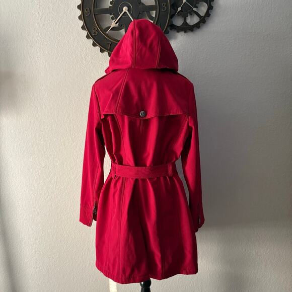 NANETTE LEPORE Double Breasted Short Trench Coat Red SzL Urban Bold Raincoat - Picture 2 of 10